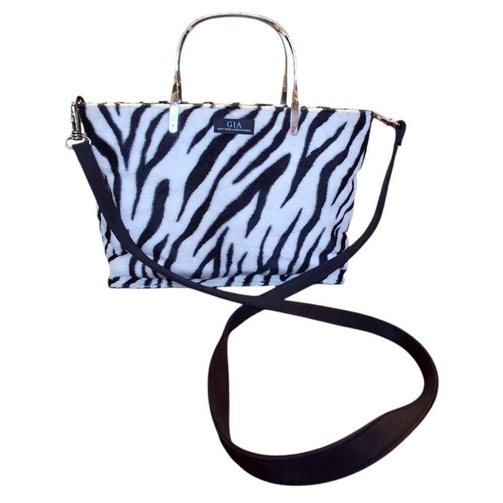 Gia Zebra Print Faux-fur Shoulder, Crossbody, Satchel Purse Bag   Size Medium